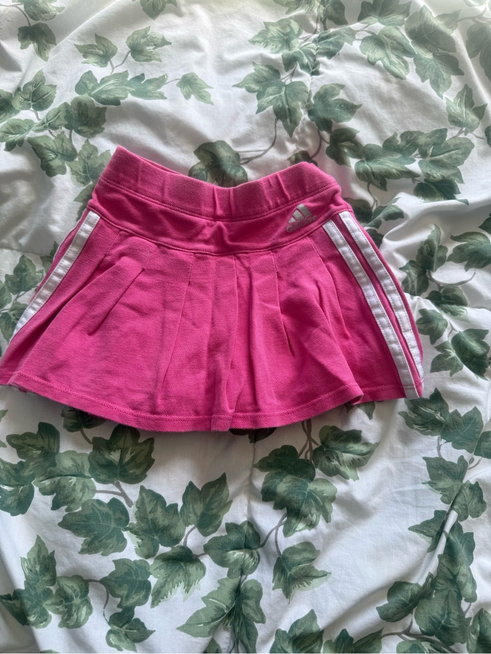 adidas Pink Girls' Pleated Athletic Skort with White Stripes